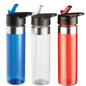 Modern design drink bottle 600ml with fold away sipper, screw top and internal straw for easy use.