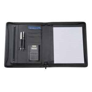 The Windsor A4 Bonded Leather Compendium with solar calculator.
