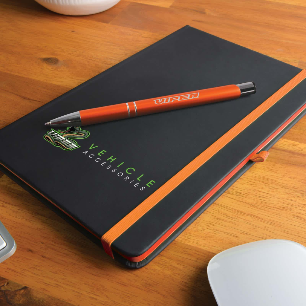 Customised Branded Notebook and branded Pen.