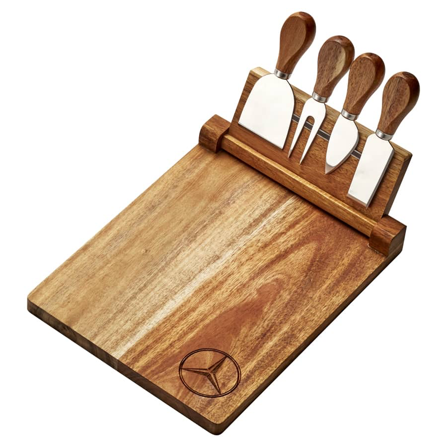 Branded Cheeseboards and serving boards and knife sets.